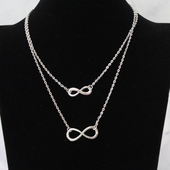 New Fashion Silver Tone Double Stand with Infinity Sign Necklace N106 - Picture 1 of 4